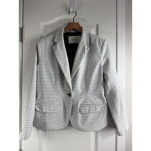 Merona Women's Striped Oxford Blazer Gray White Size 12